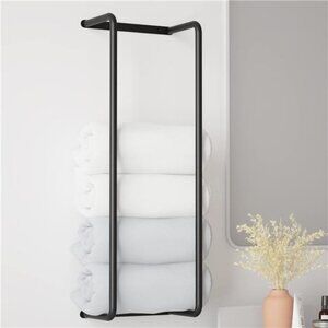 Towel Rack for Bathroom, Wall Mounted Stainless Steel Bathroom Organizer - Black